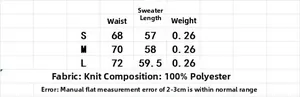 Detailed size chart for women's knit sweater with measurements for S, M, and L sizes