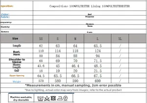 Guide des tailles détaillé pour veste femme rouge style urbain, tailles du XS au L