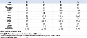 Detailed size chart for women's long sleeve jacket showing measurements from XS to L
