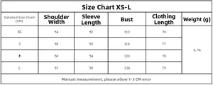 Detailed size chart for women's mid-length wool coat with measurements from XS to L