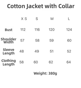 Detailed size chart for the casual heart-buttoned jacket in sizes XS to L with measurements