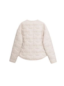 Chic cream quilted jacket for women with wavy stitching and subtle bow embossed details