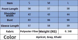 Detailed size chart for loose knit sweater showing S, M, L measurements in centimeters