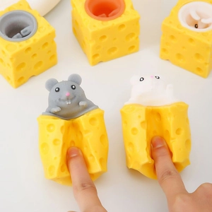 Funny squeeze cheese cup with pop-up mouse stress relief toy for kids and adults
