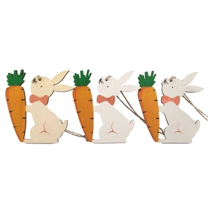 Easter wooden bunny and carrot hanging ornaments with jute string for home party decor