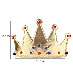 Gouden stoffen koningskroon voor kinderen met edelstenen en elastische band