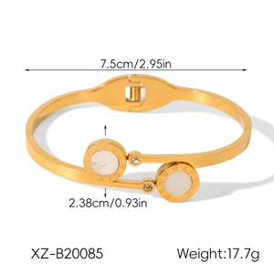 Detail of gold geometric bangle with Roman numerals and mother of pearl inlay dimensions