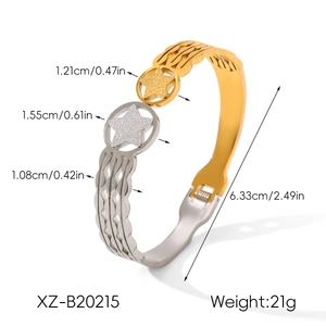 Detailed dimensions of mixed metal star cuff bracelet showing weight and size specs
