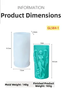 Detailed dimensions of kneeling angel silicone mold for DIY candles and plaster crafts