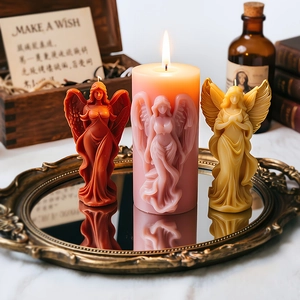 Vintage kneeling angel silicone candle mold set with retro scented gypsum reliefs