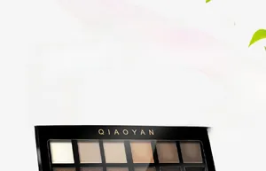 Detailed palette view featuring 12 nude and earthy shades in matte and shimmer textures