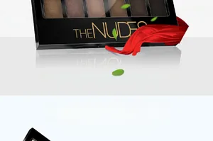 Close-up of 12-color nude eyeshadow palette with matte and shimmer textures