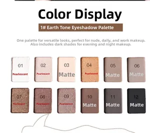 Detail of 12-color nude eyeshadow palette with matte and shimmer earth tone textures