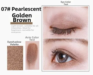 Macro detail of shimmer golden brown eyeshadow swatches on eyes and skin texture