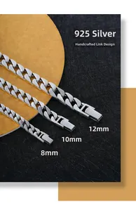 Close-up of 925 sterling silver curb link bracelets in 8mm, 10mm, and 12mm widths