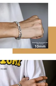 Detail shot of a 10mm sterling silver Cuban link bracelet with flat chain links