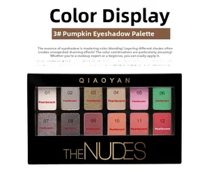Close-up of QIAOYAN 12-color nude palette featuring shimmer pumpkin and earth tones