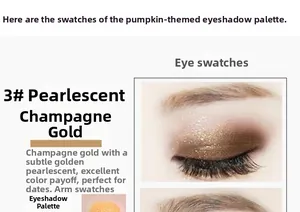 Macro eye and arm swatches of shimmer champagne gold eyeshadow with highly pigmented texture