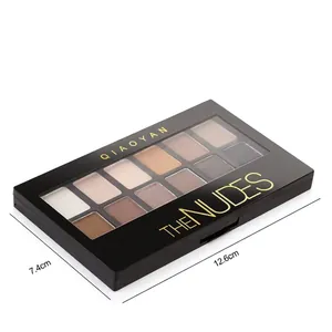 12-color nude eyeshadow palette with matte and shimmer shades in a black case