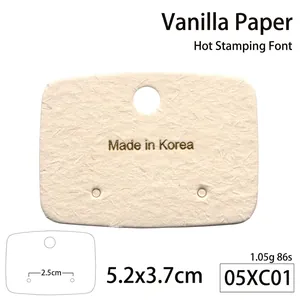 Vanilla paper earring display cards with gold foil stamping and Made in Korea text