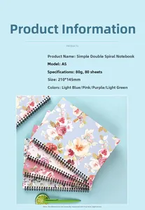 Close-up of A5 spiral notebook featuring vintage floral patterns and 80g lined paper