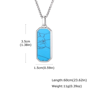 Maße des Herren-Türkisanhängers: 3,5 x 1,5 cm mit 60 cm langer Edelstahlkette für Herren