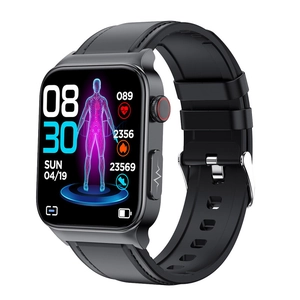 E500 smart watch with heart rate and blood glucose monitoring in a sleek black sport design