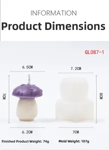 Size specifications for GL087-1 mushroom candle silicone mold and finished product size