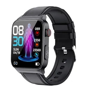 E500 smart watch with gray metal case, black sport band and health monitoring sensors