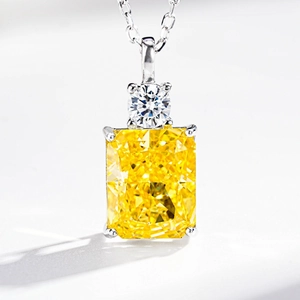 925 silver necklace with radiant cut yellow stone pendant on delicate silver chain