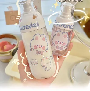 Detail of 150ml pump bottle and 50ml spray bottle with cute cartoon rabbit patterns