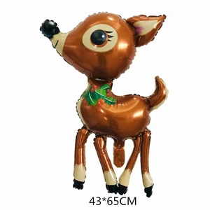 Detailed view of 43x65cm reindeer foil balloon with holly berry Christmas decoration