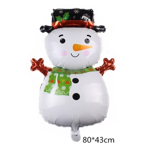 Detail view of snowman foil balloon with dimensions 80x43cm for Christmas party decoration