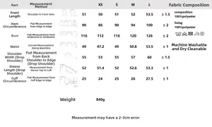 Tabella taglie per giacca scamosciata da donna con misure da XS a L in centimetri