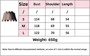 Detailed size chart for women short wool blend jacket including bust and length data