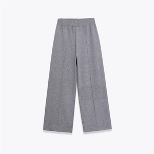 Women high waist wide leg grey knitted trousers with center seam detail for casual wear