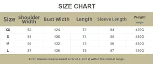 Detailed size chart for corduroy collar cotton jacket showing measurements and weights