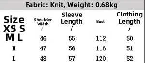 Size chart for plaid knit jacket showing shoulder, sleeve, bust, and length measurements