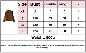 Detailed size chart for retro cropped jacket showing bust, sleeve, and length measurements