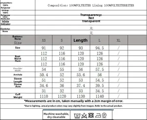 Detailed size chart for faux fur coat showing lengths and material specifications