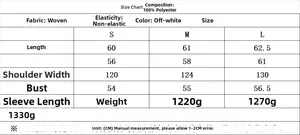 Guide des tailles pour veste polaire d'hiver avec mesures en cm et détails tissus