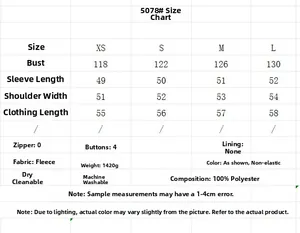 Size chart for reversible faux fur jacket showing chest, sleeve, and shoulder measurements