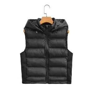 Gilet Rembourré à Capuche pour Femme Noir Sans Manches Veste Courte Streetwear Automne Hiver Chaud
