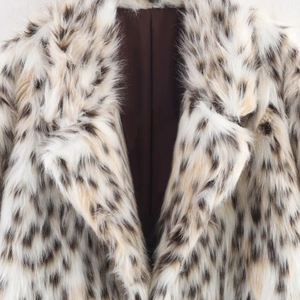 Faux fur leopard print coat for women featuring a stylish lapel and warm lining