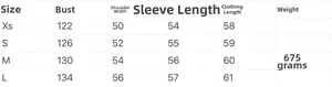 Detailed size chart for street fashion short wool jacket including bust and length measurements