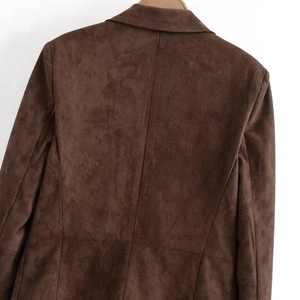 Women's dark brown faux suede blazer jacket with classic tailored back seam detail