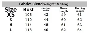 Size guide for women's faux fur jacket showing bust, shoulder, and sleeve measurements