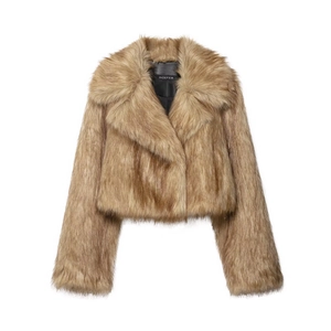 Cappotto Corto in Pelliccia Sintetica da Donna Marrone Tinta Unita Revers Manica Lunga Calda Invernale Streetwear Giacca