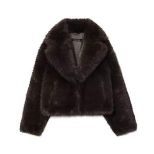 Women Fashion Faux Fur Short Jacket Solid Coffee Color Lapel Long Sleeve Winter Warm Coat Streetwear Elegant Outwear