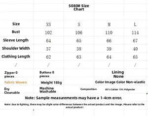 Detailed size chart for embroidered shirt with cotton blend fabric measurements